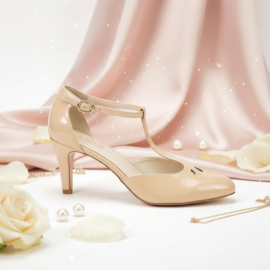 ANDRÉ ESCARPINS  FEMME FALBALETTE CUIR NUDE
