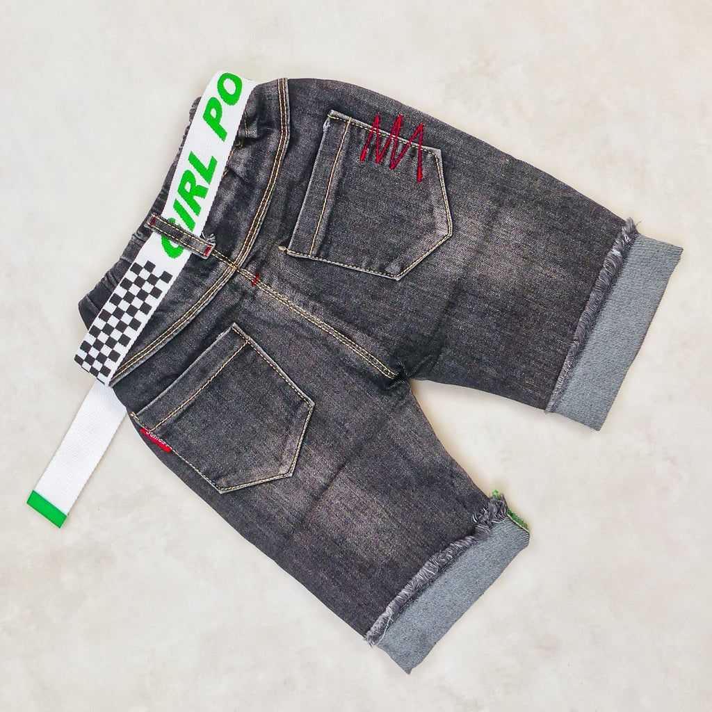 SHORT JEANS NOIR MOTIF DAME