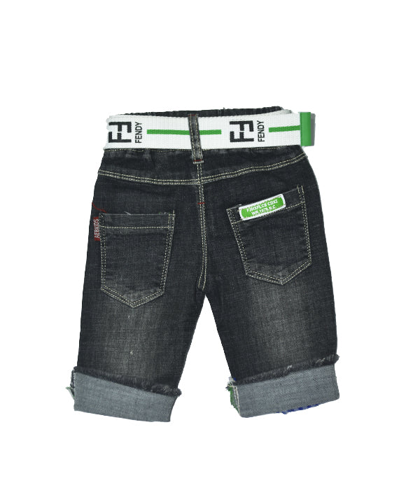 Pantacourt Jeans noir  avec Bordure a carreau Bleu