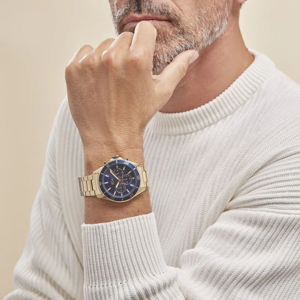 MONTRE lacoste Tiebreaker Chrono Watch - Blue With Gold Plated Bracelet