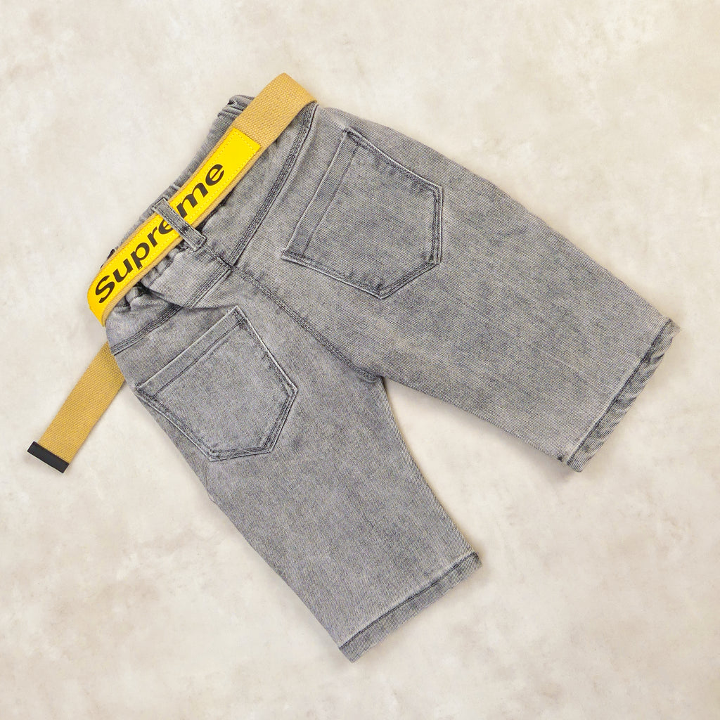 PANTALON GRIS AVEC CEINTURE MARRON