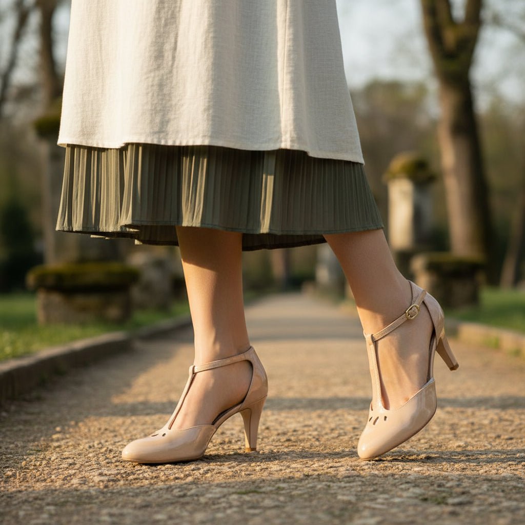 ANDRÉ ESCARPINS  FEMME FALBALETTE CUIR NUDE