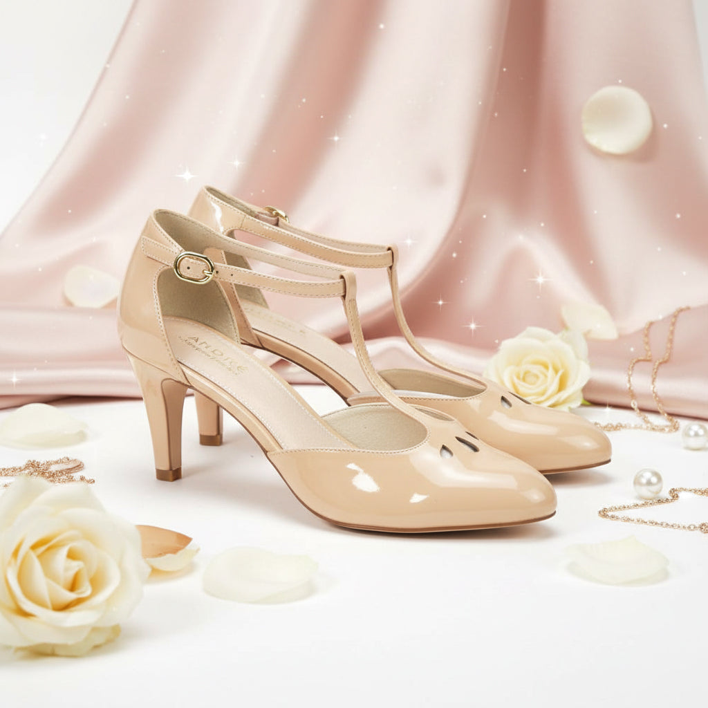 ANDRÉ ESCARPINS  FEMME FALBALETTE CUIR NUDE